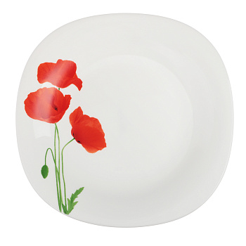 MILLIMI Маки Тарелка десертная, опаловое стекло, 21.5см, квадратная форма