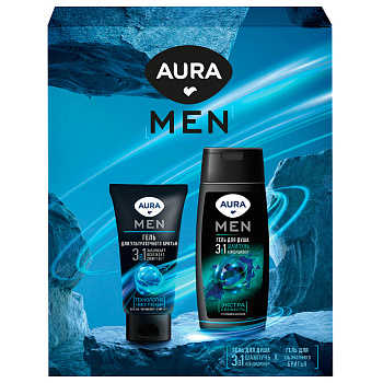 Подарочный набор мужской AURA MEN: Гель д/душа Экстра свежесть, 250мл+Гель д/бритья, 150мл