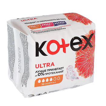 Прокладки гигиенические KOTEX Ultra Dry Normal, 4 капли,п/э, 10шт