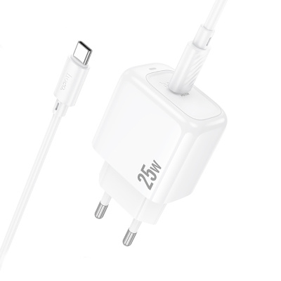 Комплект СЗУ hoco. модель CS53A, USB-C, PD25Вт, каб. C-C, белый