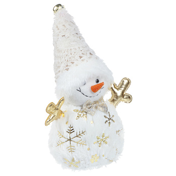 СНОУ БУМ Фигура декоративная "Снеговик" 32,5 см, полиэстер, белый, золото