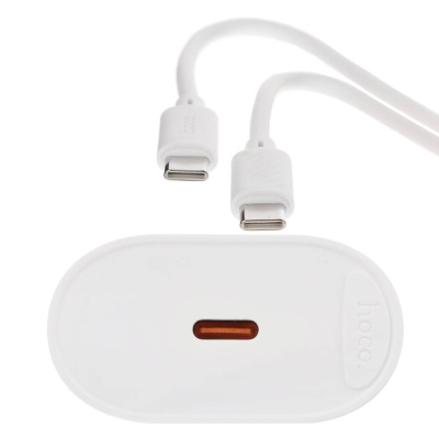Сетевое зарядное устройство с кабелем hoco. модель C109A, USB-С 20Вт PD, каб C-C 1м, белый