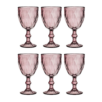 MILLIMI Набор бокалов 6 шт, 320 мл, стекло, бордовый ромб