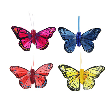 Бабочка декоративная на прищепке тм INBLOOM, набор 2шт, 8 см, перо, металл