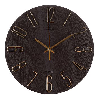 Часы настенные d=30см, корпус коричневый+золото "Классика", арт.3010-003