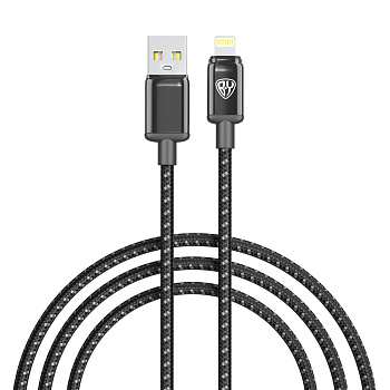 Кабель для зарядки USB(A)-iP BY ZINC, 12Вт, 1 м, 2.4A, нейлон, цинк. кон.,чёрный