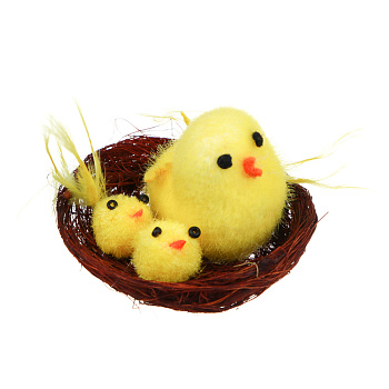 LADECOR Декоративная композиция, курочка и цыплята в гнезде, полиэстер