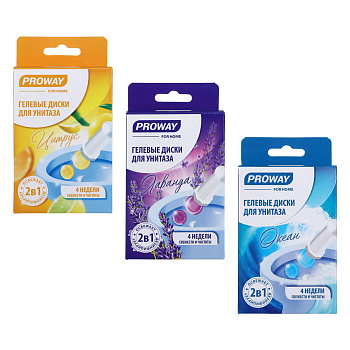 PROWAY Диски гелевые для унитаза "Лаванда"/"Океан"/"Цитрус" шприц, к/у, 36мл. 1шт