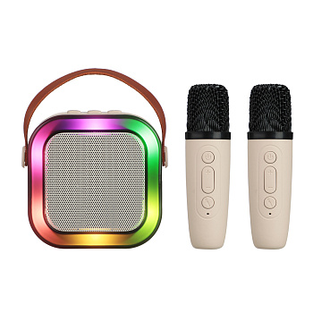 Колонка беспроводная BY Party караоке, 2 микрофона, 3Вт, 400мАч, BT5.3, USB, ВШГ 9x9x7см, белый