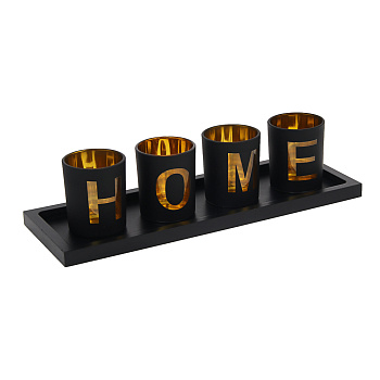 Набор подсвечников на подставке тм LADECOR 4 шт 6х6х7,5см, подставка 33,4х11,7х1,5см, стекло, дерево