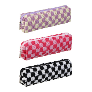 Пенал прямоугольный 20х5,5х5см, 1отд. на молнии, нашивка, ПЭ под вязаную ткань, принт "клетка",3 цв.