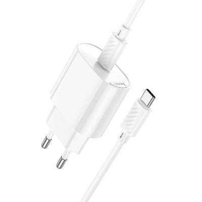 Сетевое зарядное устройство с кабелем hoco. модель C109A, USB-С 20Вт PD, каб C-C 1м, белый