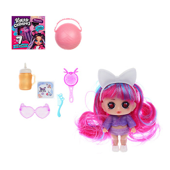 ИГРОЛЕНД Кукла-сюрприз в шаре-подставке, 7 пр., ПВХ, РР, 9,5х9,5х9,5см, 6 дизайнов