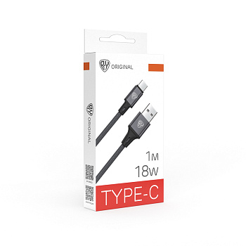 Кабель для зарядки USB(A)-Type C BY Solid, 18Вт, 1 м, 3A, нейлон, мет. кон., графитовый