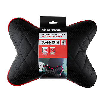 ЕРМАК Подушка-косточка на подголовник, искусственная кожа, эластичная лента, 30х24х13 см, черны