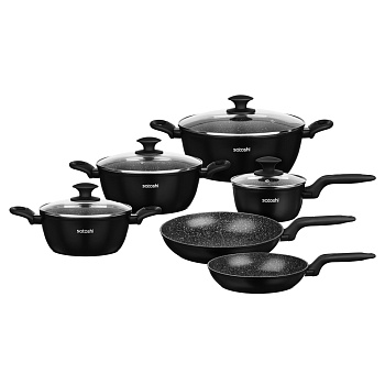 SATOSHI Стоун Наб.пос.10пр, ковш+крышка 1,3л, кастр.+крышки 2,3;3,8;5,7л, сковороды 24,28см, индукц.