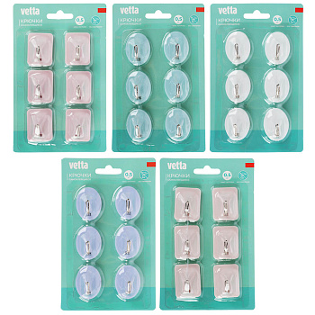 Крючки самоклеящиеся тм VETTA, сталь Q195, полипропилен, 5 цветов, WF-104, 6шт