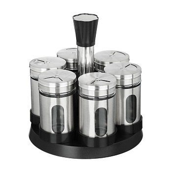 SATOSHI Набор для специй, 6шт. 15.4x15.4x16.1см, стекло, нерж.сталь, пластик, цвет серебро