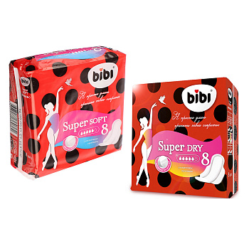 Прокладки гигиенические BiBi Super Soft/Dry, 5 капель, п/э, 8шт