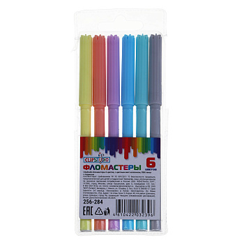 ClipStudio Фломастеры 6 цветов, с цветным вент.колпачком, 2 вида, ПВХ пенал с подвесом