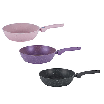 Сковорода глубокая литая тм SATOSHI Ботаника d24см, антиприг.покр. мрамор, съем. ручка, инд, 3 цвета