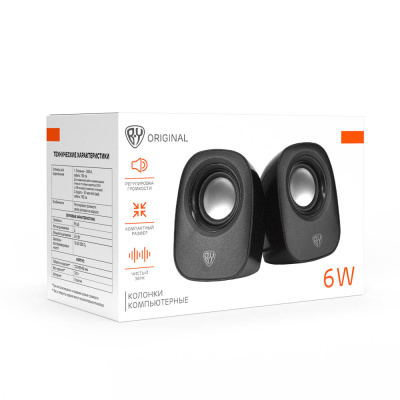 Колонки компьютерные проводные BY, 6W., 3.5 мм. mini-jack, USB, регулятор громкости, пластик, чёрный