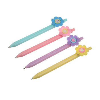 Ручка шариковая автоматическая синяя 0,7мм, "Цветочное настроение", 4 вида