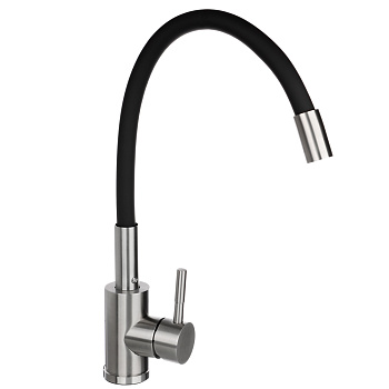 СоюзКран Смеситель для кухни, силиконовый излив, кер. картридж 35мм, черный, нерж. сталь, SS01-С132