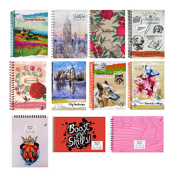 Скетчбук А5 (альбом),7БЦ,ламинация, блок 80-100 г/м2, спираль, в ассортименте