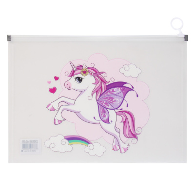 Папка на молнии А4 "Единорожки", толщина 180мкм, ПП, 3 дизайна