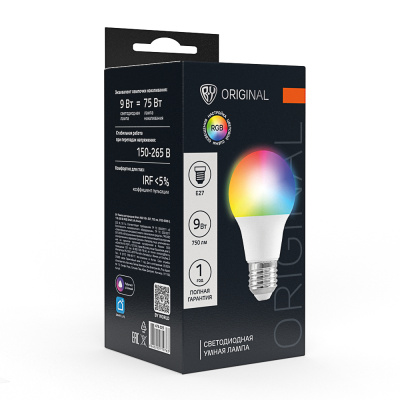 Лампа светодиодная BY Smart A60 9Вт, Е27, 750Лм, 2700-6500К, 176-265В, RGB, Smart Life, Алиса