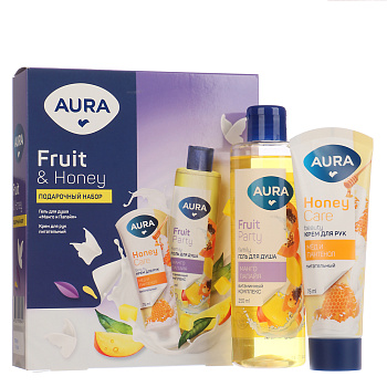 Подарочный набор женский AURA Fruit and Honey, гель для душа, 250мл + крем для рук питательный, 75мл