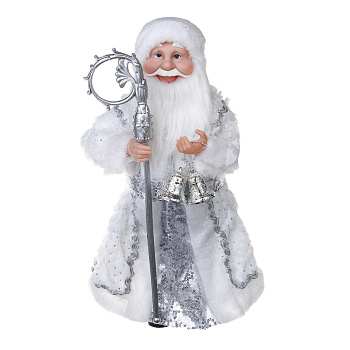 СНОУ БУМ Дед Мороз 42 см белый с серебром, PVC, полиэстер