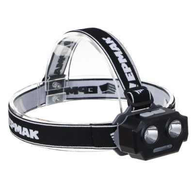 Фонарь налобный тм ЕРМАК, 2 P30 LED +3 SMD, 5 режимов, 1200мАч, 7,2х4,8х4см, USB кабель, пластик