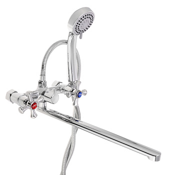RAIN Смеситель для ванны Нефрит, прямой излив 35см, керам. кран-буксы 1/2, душ. набор, латунь, хром