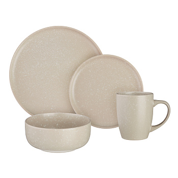 MILLIMI Набор стол.посуды 16пр(тар26см*4, тар20см*4, салатн14см*4, кружка340мл*4) керамика, бежевый