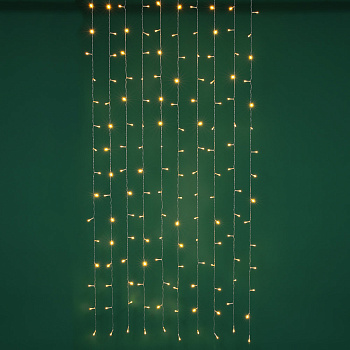 СНОУ БУМ Эл.гирлянда занавес, 1.5x1.5м, 150LED, шампань, 10 нитей, пост.свеч., ПВХ прозр., 220В