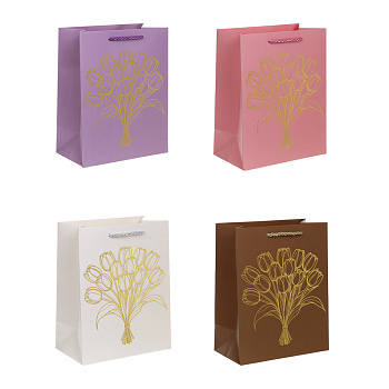 Пакет подарочный бумажный тм LADECOR M 18x23x10 см, "Цветы" арт 1, 4 дизайна