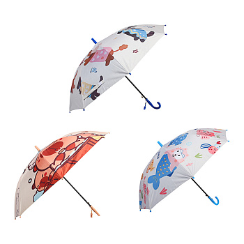 Зонт-трость детский, диаметр 96 см, 8 спиц, металл, пластик, PG, 3 дизайна