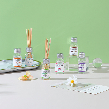 LADECOR Аромадиффузор с палочками, 30мл 6 ароматов зел. чай, лаванда, роза, ваниль, океан, корица