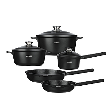 SATOSHI Артас Наб. пос. 8пр, сков. 24/28см;ковш+крыш 16см/1,4л, кастр+крыш 2л; 4л, а/п мрамор, инд