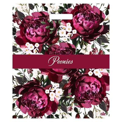 Пакет Бордовые пионы с вырубной ручкой, XL 45x38 см, 60 мкм ПВД