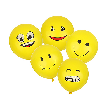 Набор воздушных шаров тм Fntastic, 5 шт, 12", с цветным рисунком Смайлы