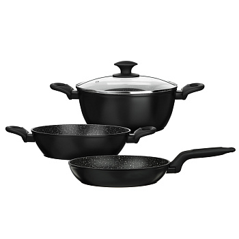 SATOSHI Стоун Набор 4пр. Сковорода, сотейник, кастрюля d24см, крышка, антипригарное покрытие Мрамор