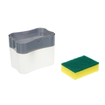 VETTA Дозатор для моющего средства с губкой, пластик, 14x9x11 см, серый