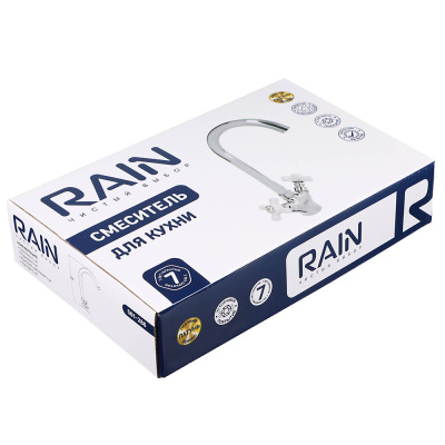 RAIN Смеситель для кухни Венера, высокий излив, керам. кран-буксы 1/2, латунь, хром, ручки керамика