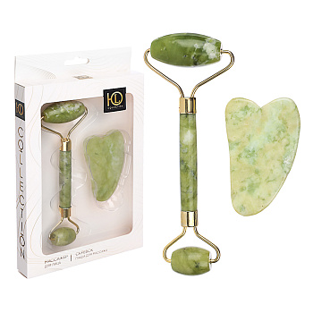 Массажер для лица и скребок гуаша тм ЮL, металл, мыльный камень, 14x5,5см ,7х4,4см