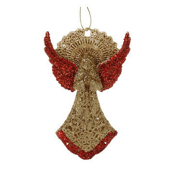 СНОУ БУМ Подвеска декоративная "Ангел" 13 см, пластик, глиттер, золото, красный