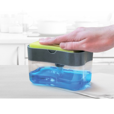 VETTA Дозатор для моющего средства с губкой, пластик, 14x9x11 см, серый