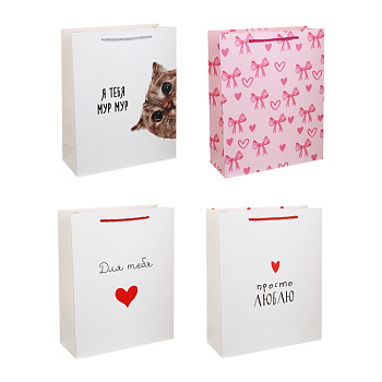 Пакет подарочный бумажный тм LADECOR L 26x32x10 см, 4 дизайна